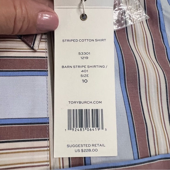 NWT Tory Burch TB Striped Cotton Casual Top size 10 - Picture 6 of 14